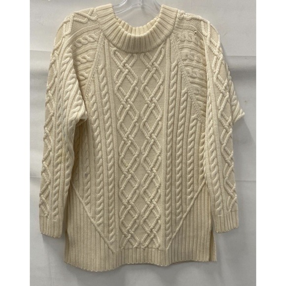 Cream Sweaters - ST.‎ JOHN 100% Wool Cable Knit Sweater Tunic Ivory Cream Mock Neck Small S